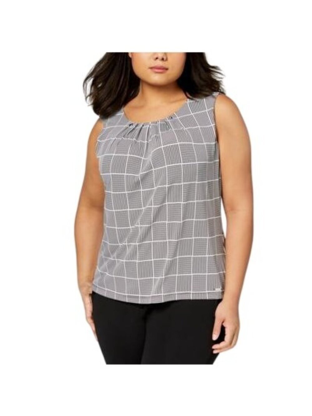 NWT Calvin Klein Black & White Grid Pleated Sleeveless Top 2X MSRP $59